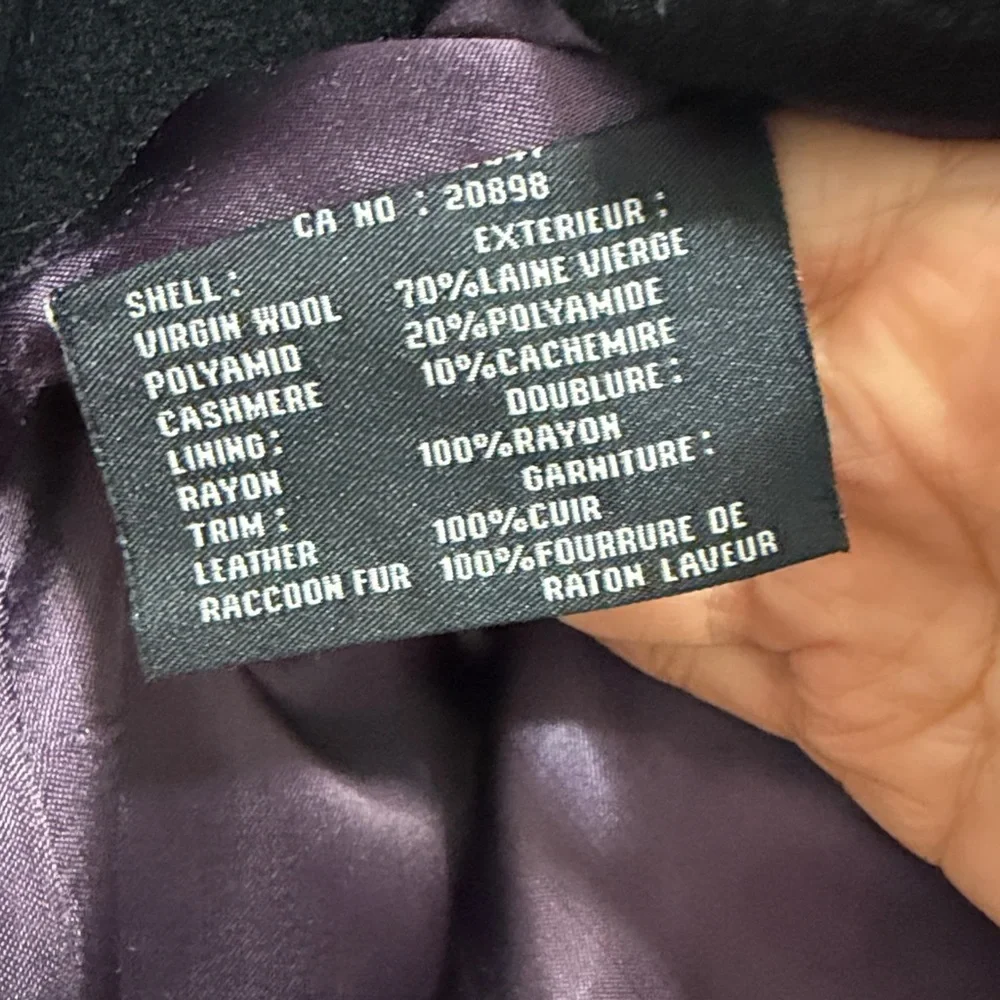 Marc NY by Andrew Marc Black Wool/Cashmere Coat with Genuine Fur Hood, Size 4 - Picture 12 of 15